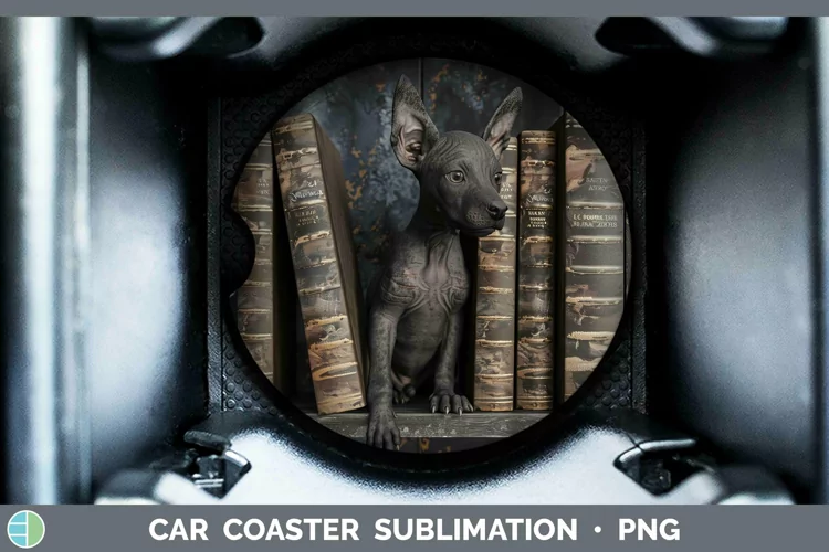 3D Books Xoloitzcuintli Dog Car Coaster Sublimation Coaster