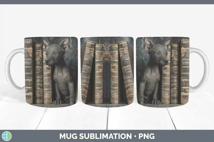 3D Books Xoloitzcuintli Dog Mug Wrap Sublimation Coffee Cup