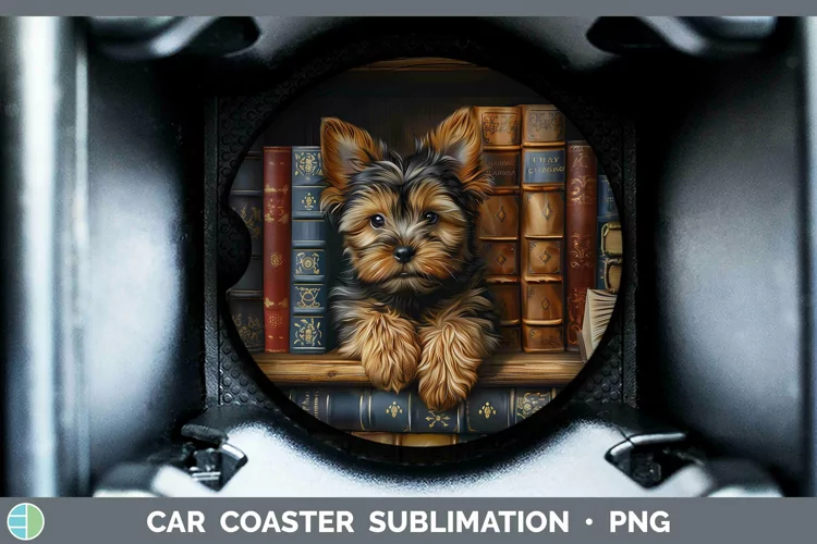 3D Books Yorkshire Terrier Dog Car Coaster Sublimation Coast