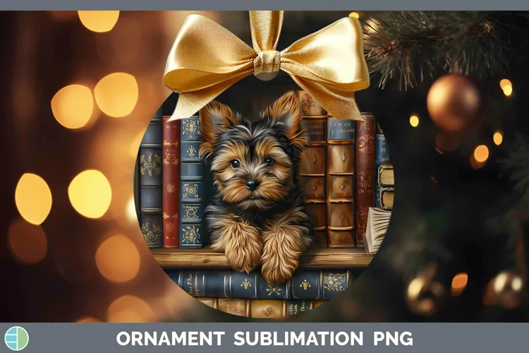 3D Books Yorkshire Terrier Dog Ornament Sublimation Bauble D