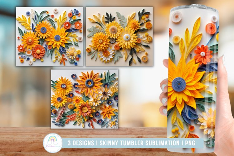 3D Bunch of Sunflowers Tumbler Sublimation Wrap example image 1