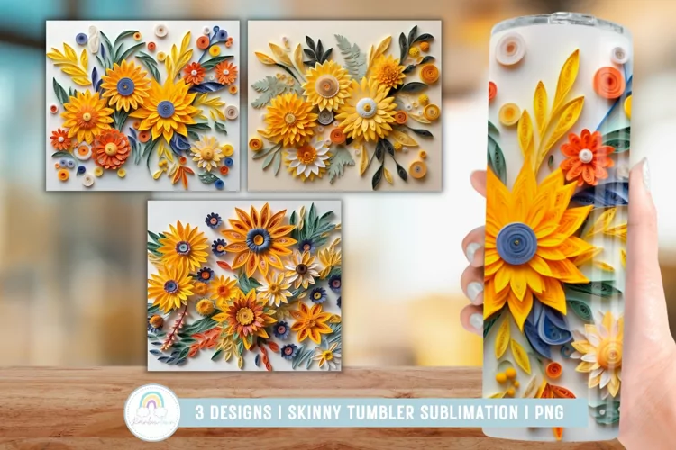 3D Bunch of Sunflowers Tumbler Sublimation Wrap
