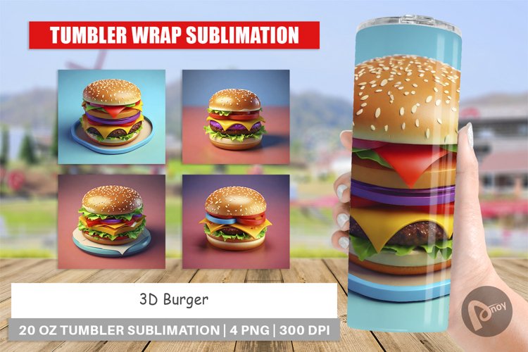 Tumbler Sublimation Wrap 3D Burger