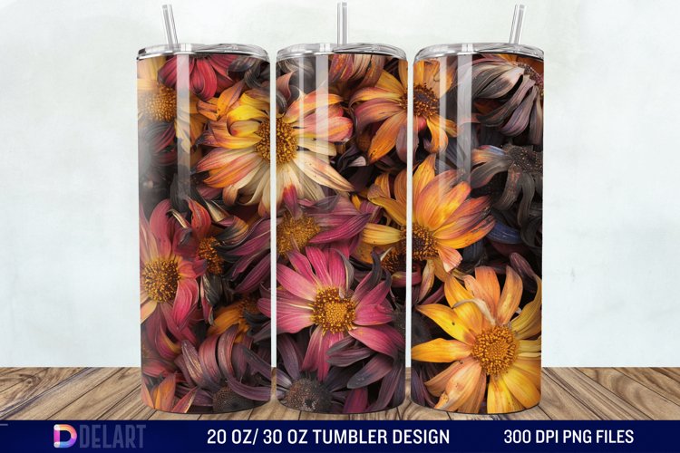 3D Burned Aster Flowers Tumbler Wrap example image 1