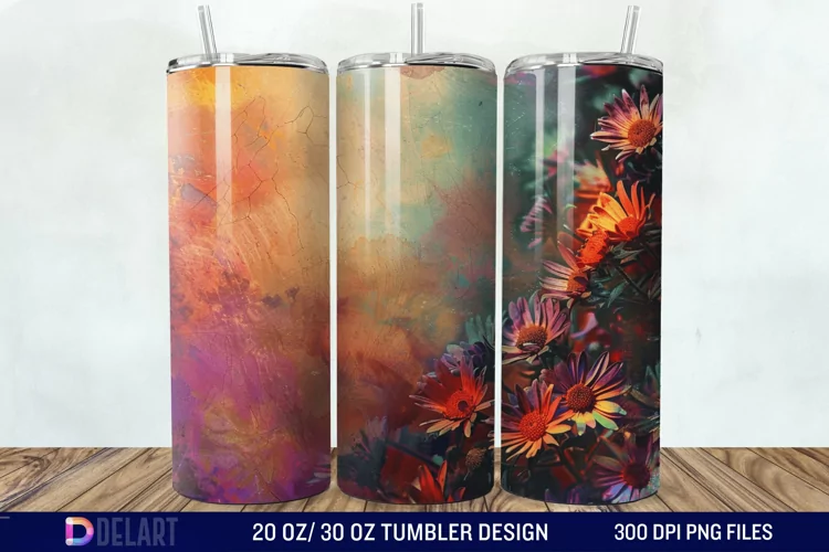 3D Burned Aster Flowers Tumbler Wrap