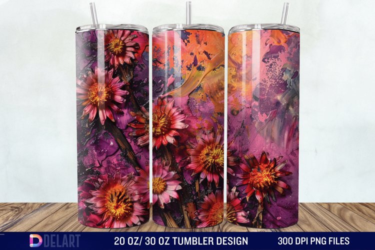 3D Burned Aster Flowers Tumbler Wrap example image 1