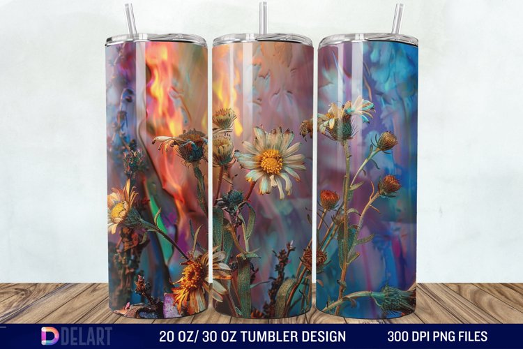 3D Burned Aster Flowers Tumbler Wrap example image 1