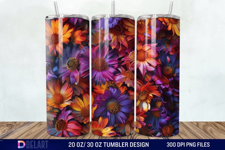 3D Burned Aster Flowers Tumbler Wrap example image 1