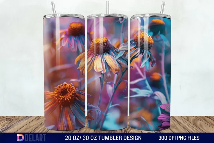 3D Burned Aster Flowers Tumbler Wrap