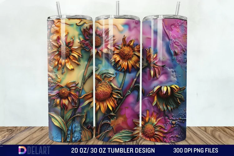 3D Burned Aster Flowers Tumbler Wrap