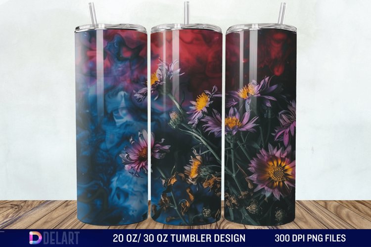 3D Burned Aster Flowers Tumbler Wrap example image 1
