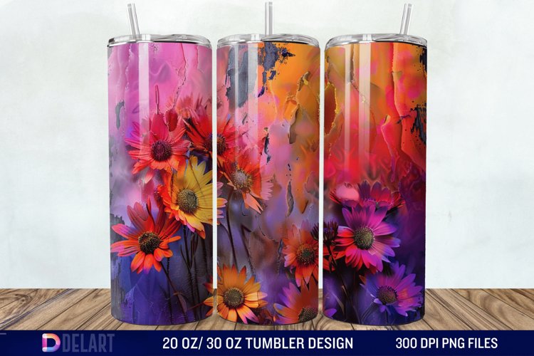 3D Burned Aster Flowers Tumbler Wrap example image 1