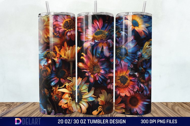 3D Burned Aster Flowers Tumbler Wrap example image 1