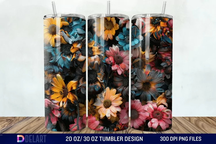 3D Burned Aster Flowers Tumbler Wrap