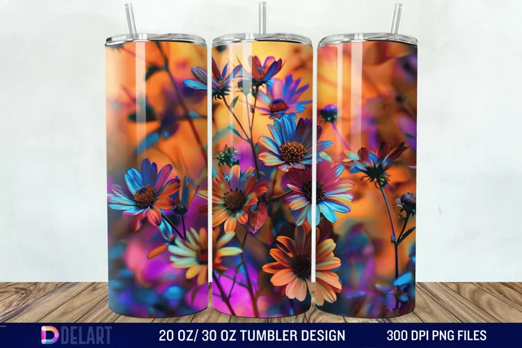 3D Burned Aster Flowers Tumbler Wrap