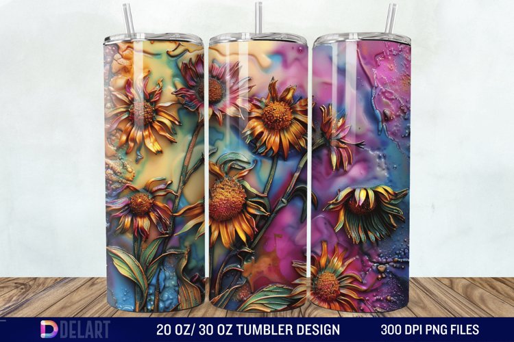 3D Burned Aster Flowers Tumbler Wrap example image 1