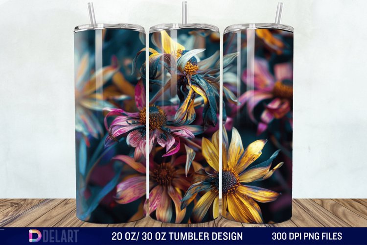 3D Burned Aster Flowers Tumbler Wrap example image 1
