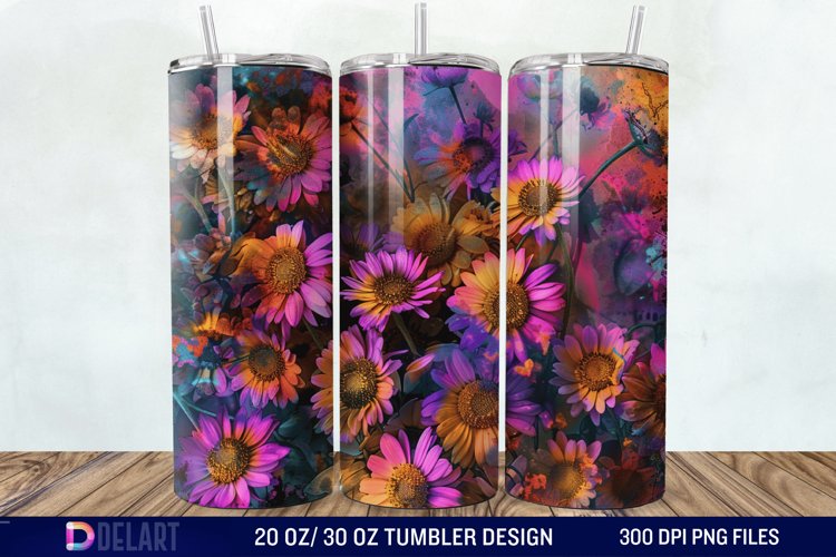 3D Burned Aster Flowers Tumbler Wrap example image 1