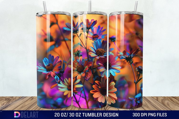 3D Burned Aster Flowers Tumbler Wrap example image 1