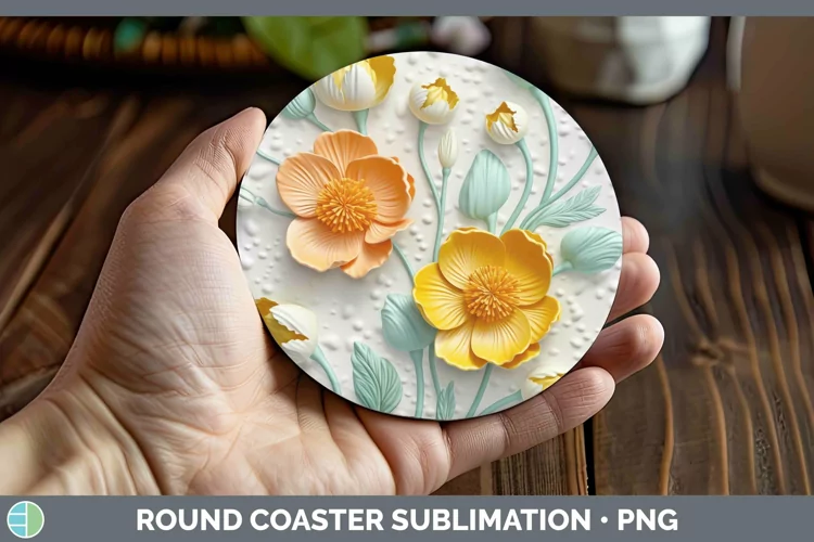 3D Buttercup Round Coaster | Sublimation Coaster Designs