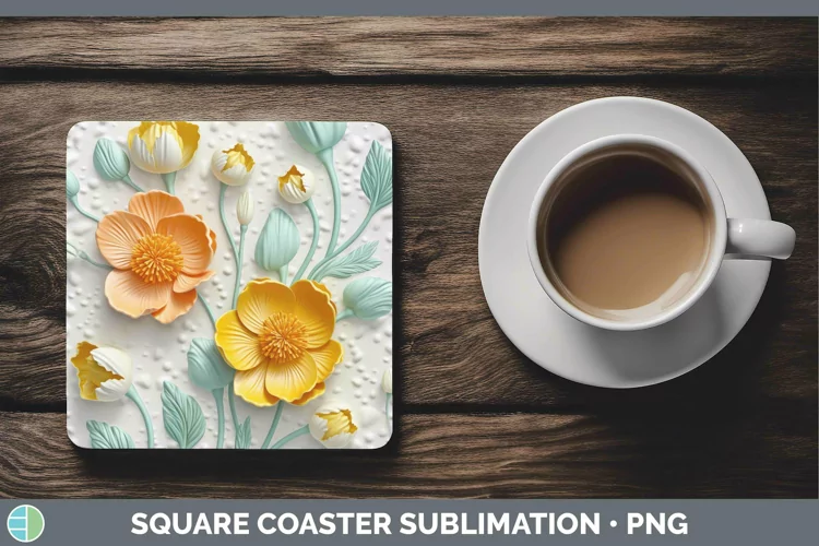 3D Buttercup Square Coaster | Sublimation Coaster Designs