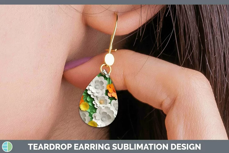 3D Buttercup Teardrop Earrings | Sublimation Earrings Design