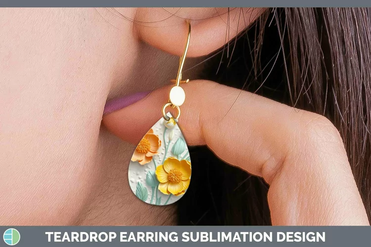 3D Buttercup Teardrop Earrings | Sublimation Earrings Design