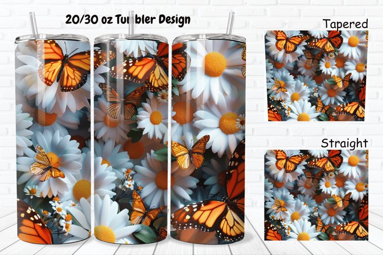 3D Butterflies Flowers 20/30oz Skinny Tumbler example image 1