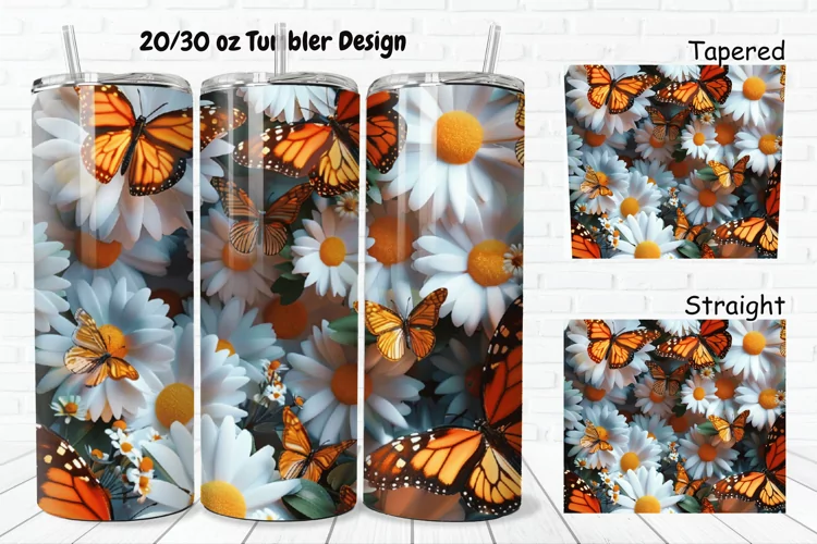 3D Butterflies Flowers 20/30oz Skinny Tumbler