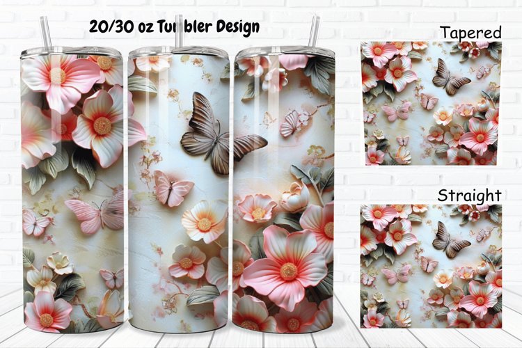 3D Butterflies Flowers 20/30oz Skinny Tumbler example image 1