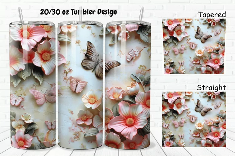 3D Butterflies Flowers 20/30oz Skinny Tumbler