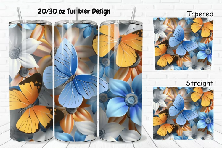 3D Butterflies Flowers 20/30oz Skinny Tumbler