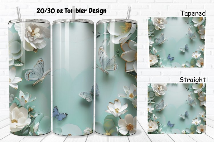 3D Butterflies Flowers 20/30oz Skinny Tumbler example image 1