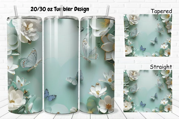 3D Butterflies Flowers 20/30oz Skinny Tumbler