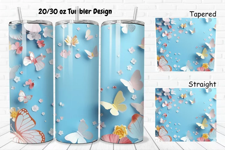 3D Butterflies Flowers 20/30oz Skinny Tumbler