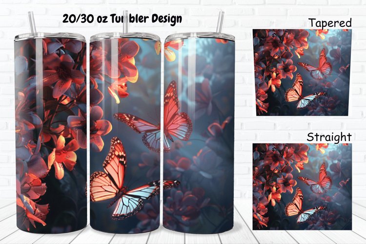 3D Butterflies Flowers 20/30oz Skinny Tumbler example image 1