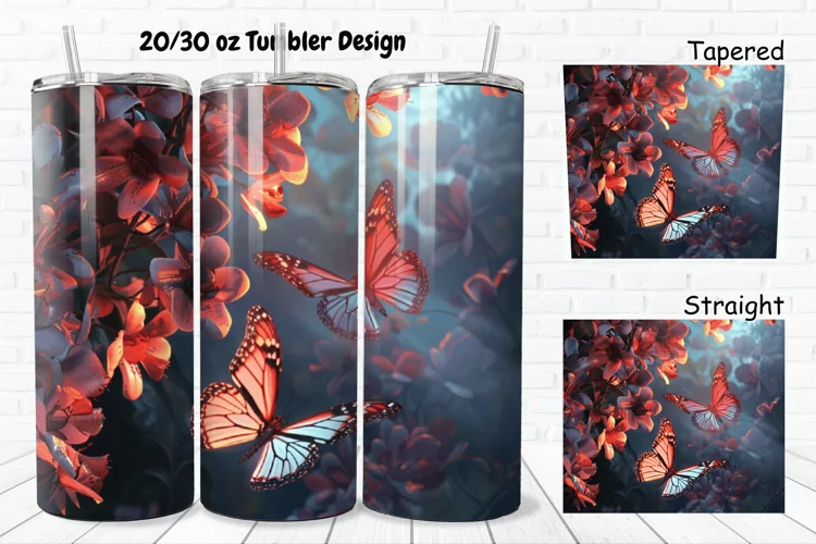 3D Butterflies Flowers 20/30oz Skinny Tumbler