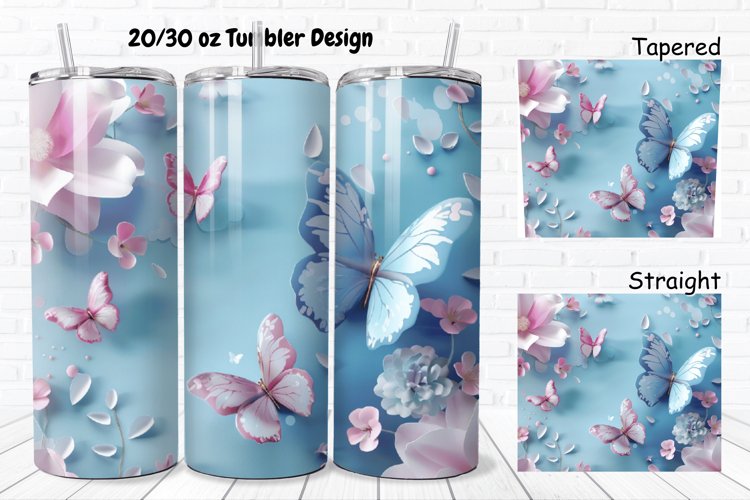 3D Butterflies Flowers 20/30oz Skinny Tumbler