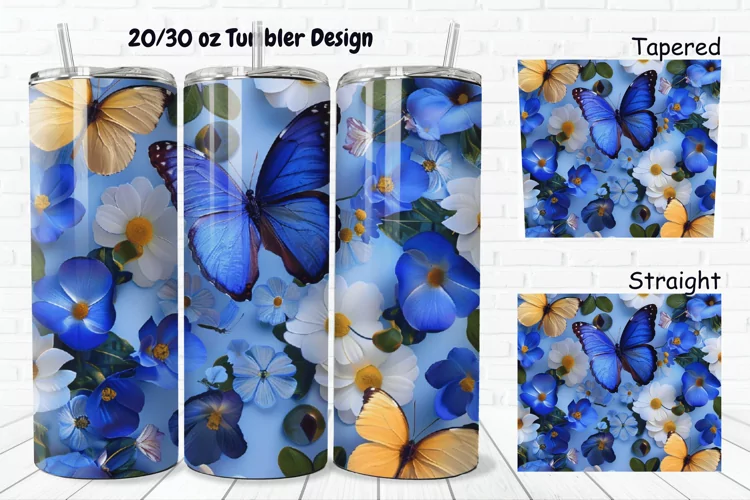 3D Butterflies Flowers 20/30oz Skinny Tumbler
