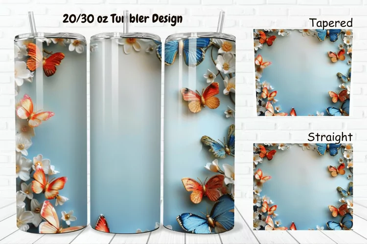 3D Butterflies Flowers 20/30oz Skinny Tumbler