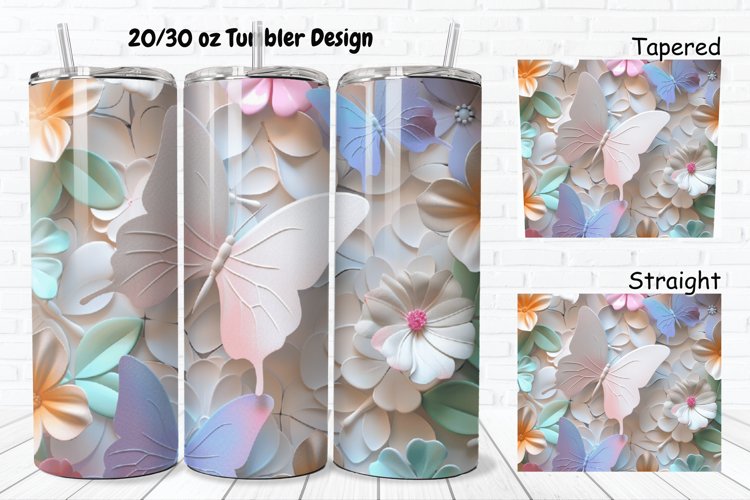 3D Butterflies Flowers 20/30oz Skinny Tumbler