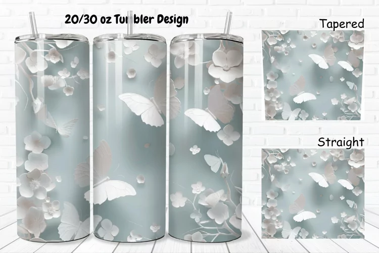 3D Butterflies Flowers 20/30oz Skinny Tumbler