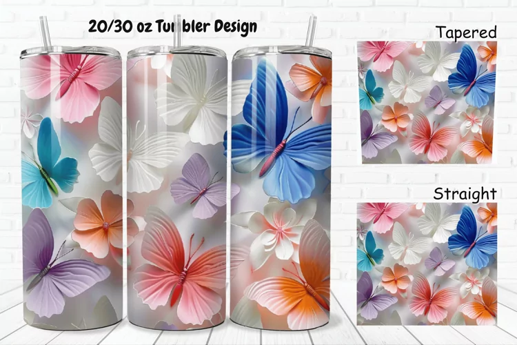 3D Butterflies Flowers 20/30oz Skinny Tumbler
