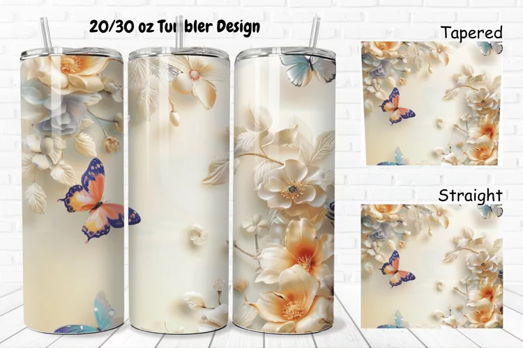 3D Butterflies Flowers 20/30oz Skinny Tumbler
