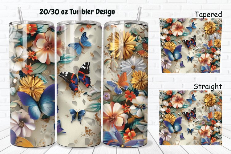 3D Butterflies Flowers 20/30oz Skinny Tumbler example image 1