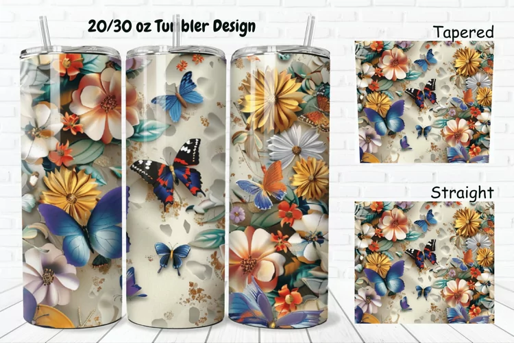 3D Butterflies Flowers 20/30oz Skinny Tumbler