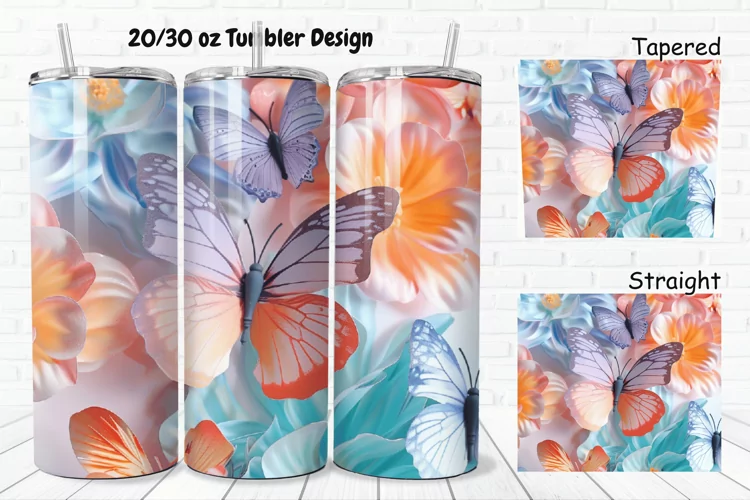 3D Butterflies Flowers 20/30oz Skinny Tumbler