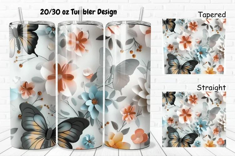 3D Butterflies Flowers 20/30oz Skinny Tumbler
