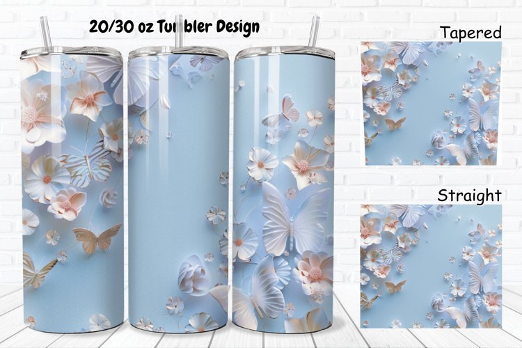 3D Butterflies Flowers 20/30oz Skinny Tumbler example image 1