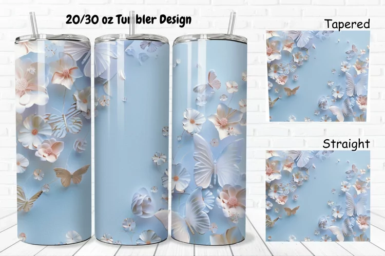 3D Butterflies Flowers 20/30oz Skinny Tumbler